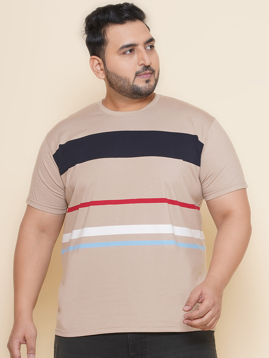 John Pride Striped Round Neck Short Sleeves Plus Size T-shirt