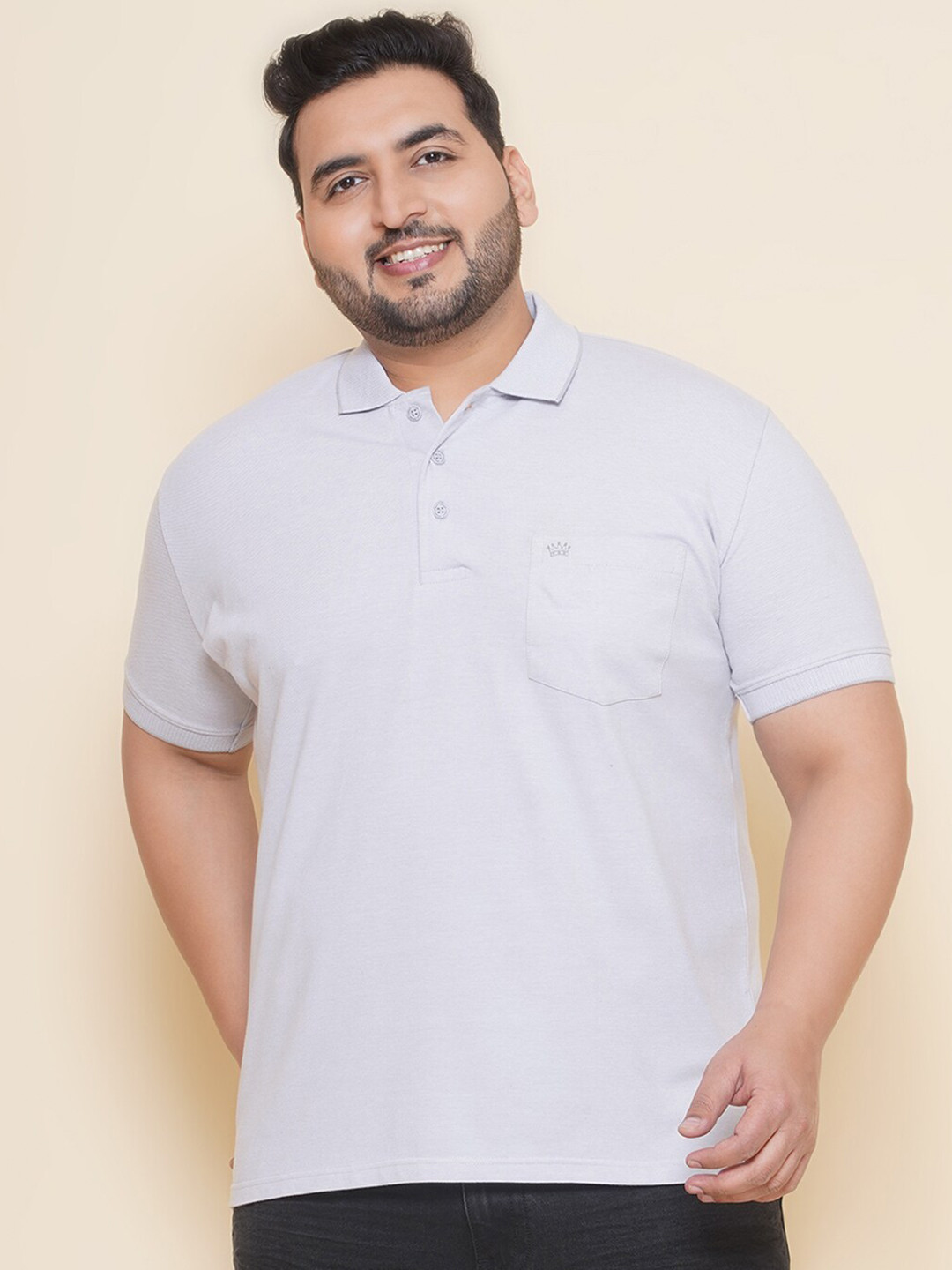 John Pride Plus Size Men Polo Collar Pockets Cotton T-shirt