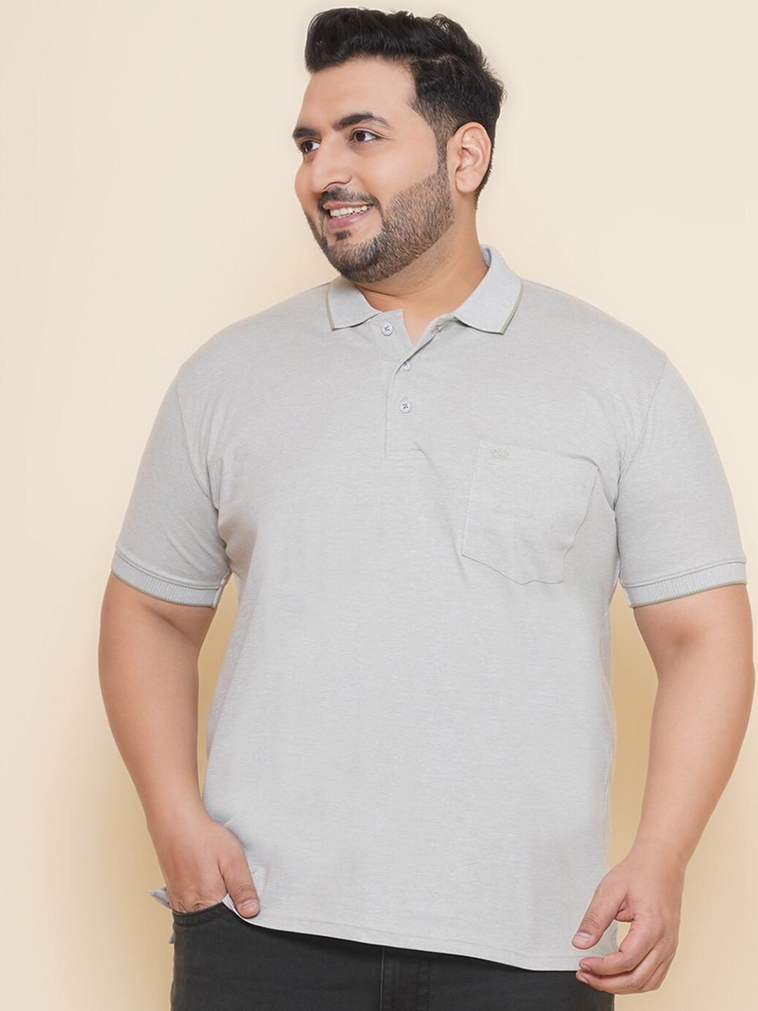 John Pride Plus Size Men Polo Collar Short Sleeves Regular Stretchable T-shirt