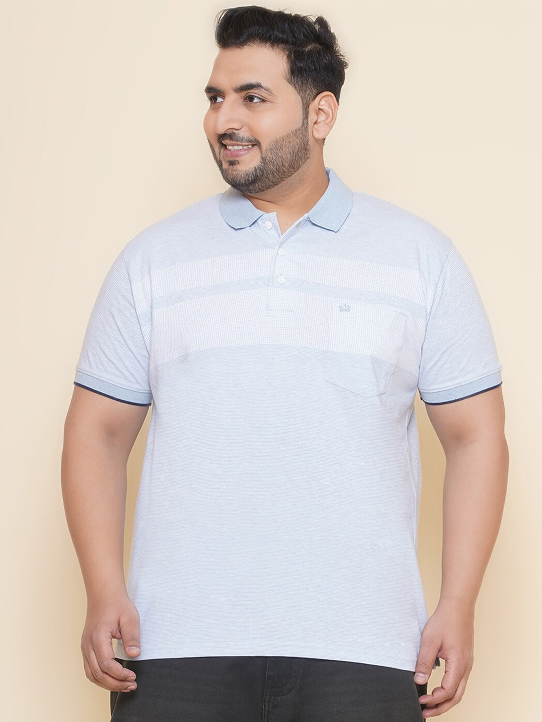 John Pride Plus Size Polo Collar Short Sleeves Applique T-shirt
