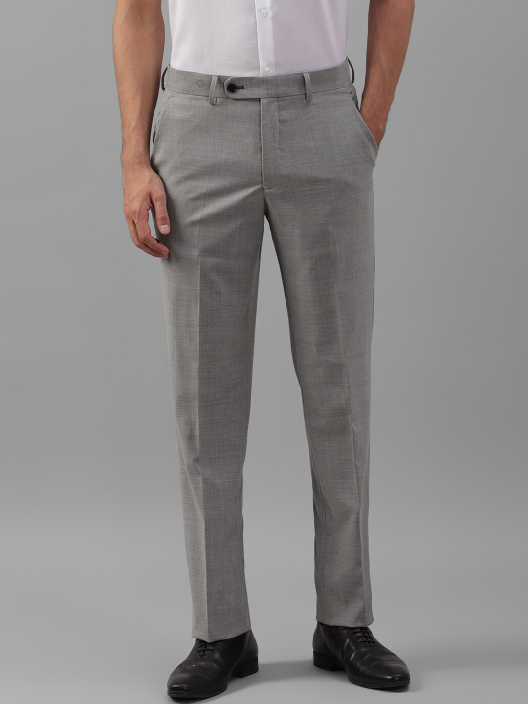 Luxure by Louis Philippe Men Textured Flat Front Slim Fit Formal Trousers