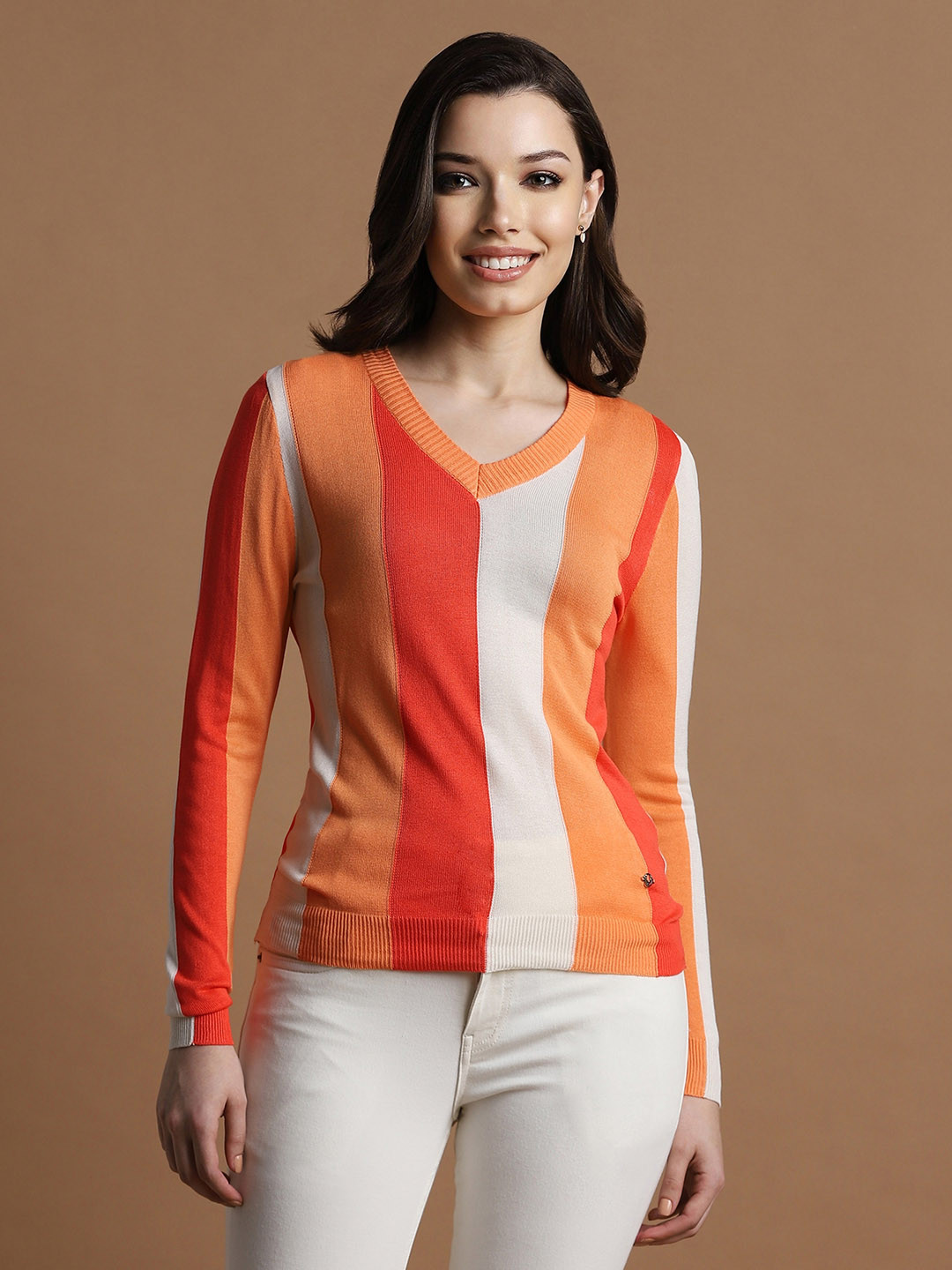 Allen Solly Woman Orange Colourblocked Top