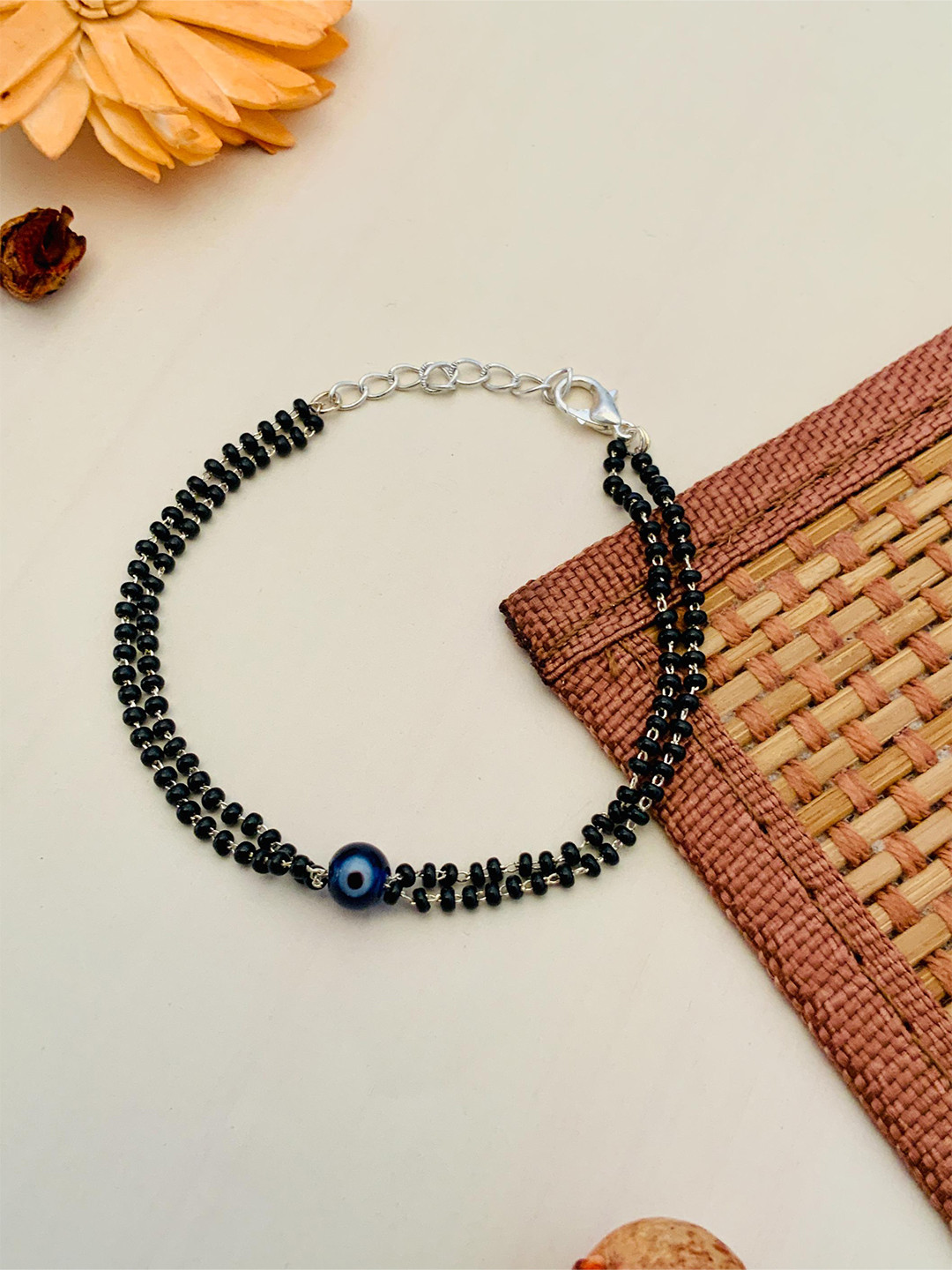 ABDESIGNS Silver Plated Beaded Evil Eye Hand Mangalsutra