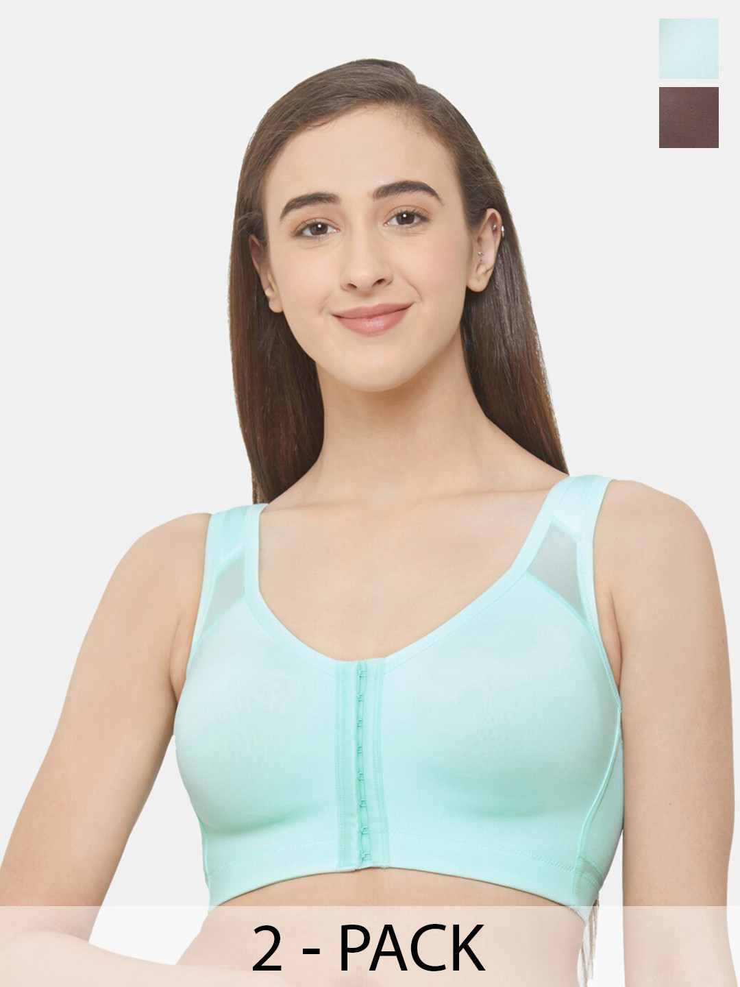 Soie Front Closure Full Coverage Non Padded Non Wired Posture Correction Bra (Pack of 2)