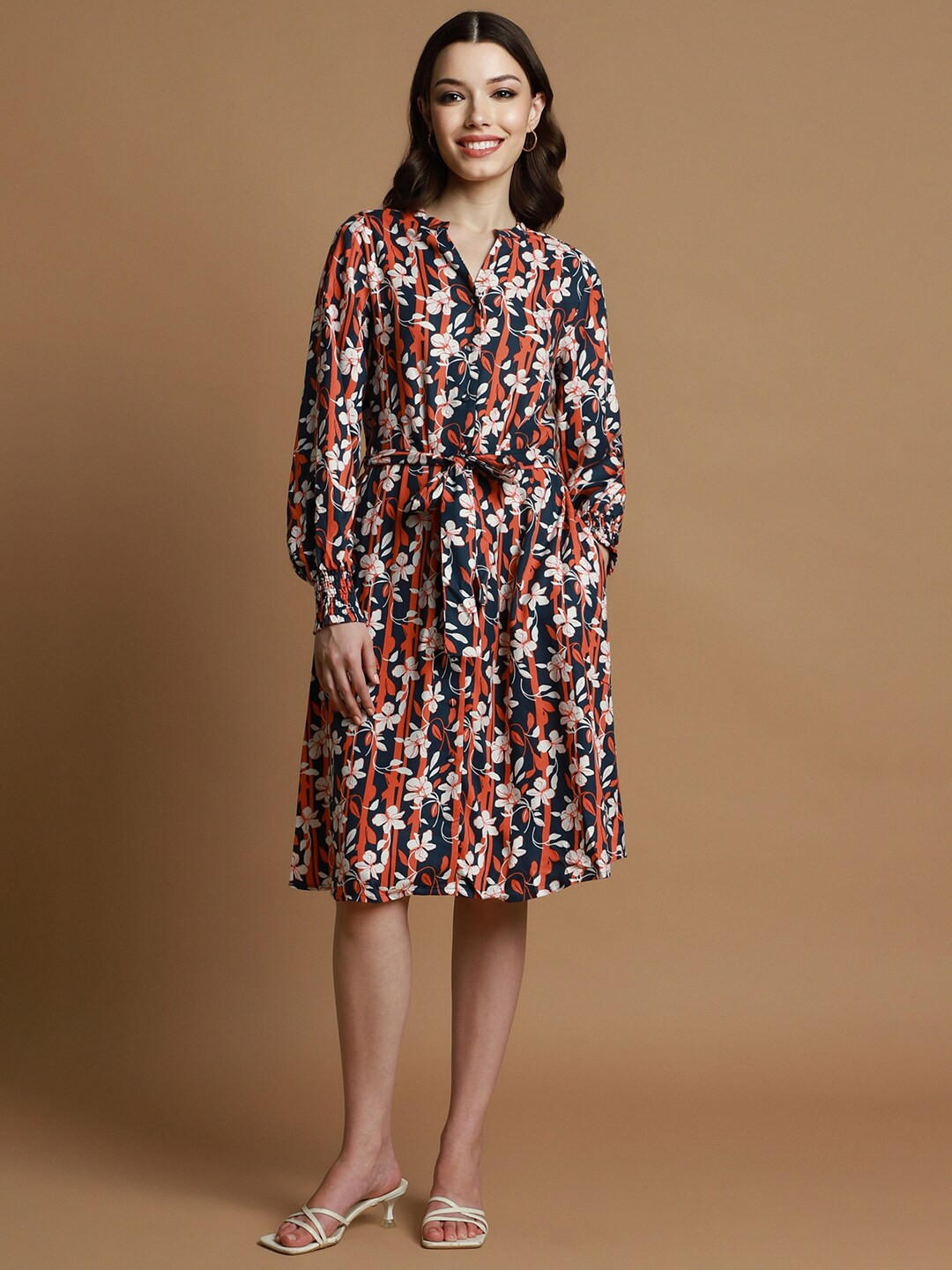 Allen Solly Woman Black and White Floral Print Fit & Flare Casual Dress