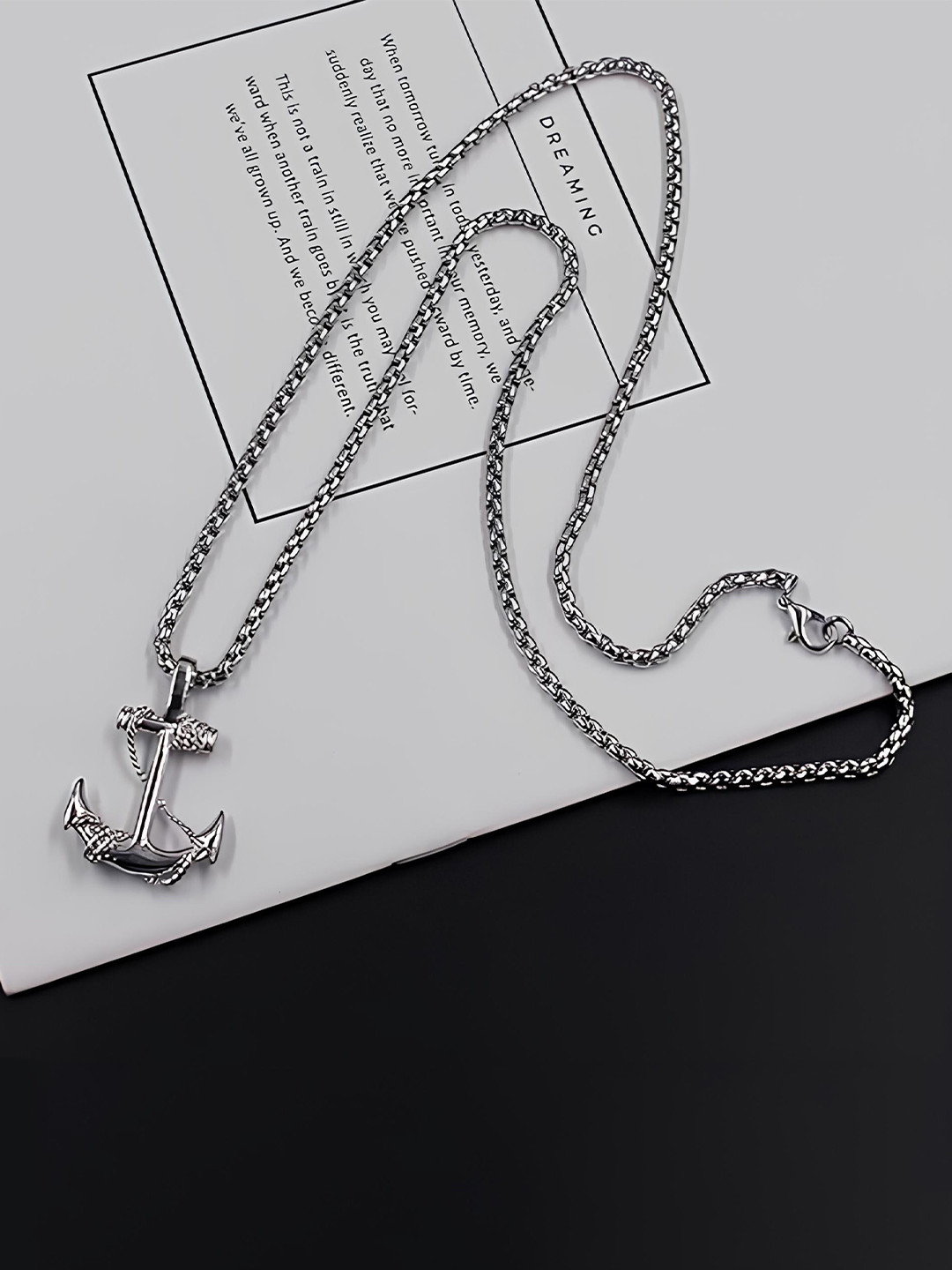 KARISHMA KREATIONS Stainless Steel Silver-Plated Anchor Pendant With Chain