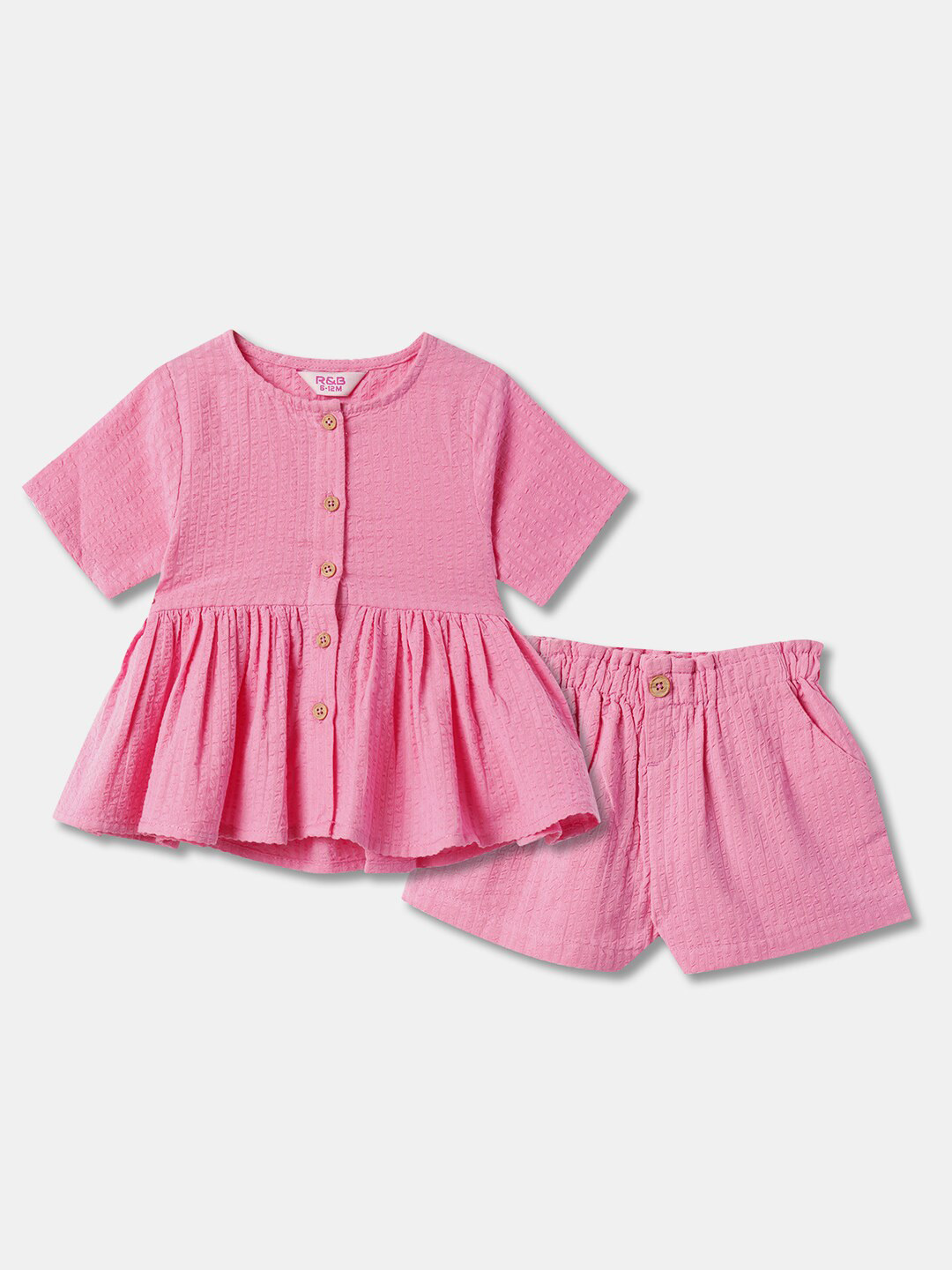 R&B Girls Self Design Pure Cotton Top with Shorts