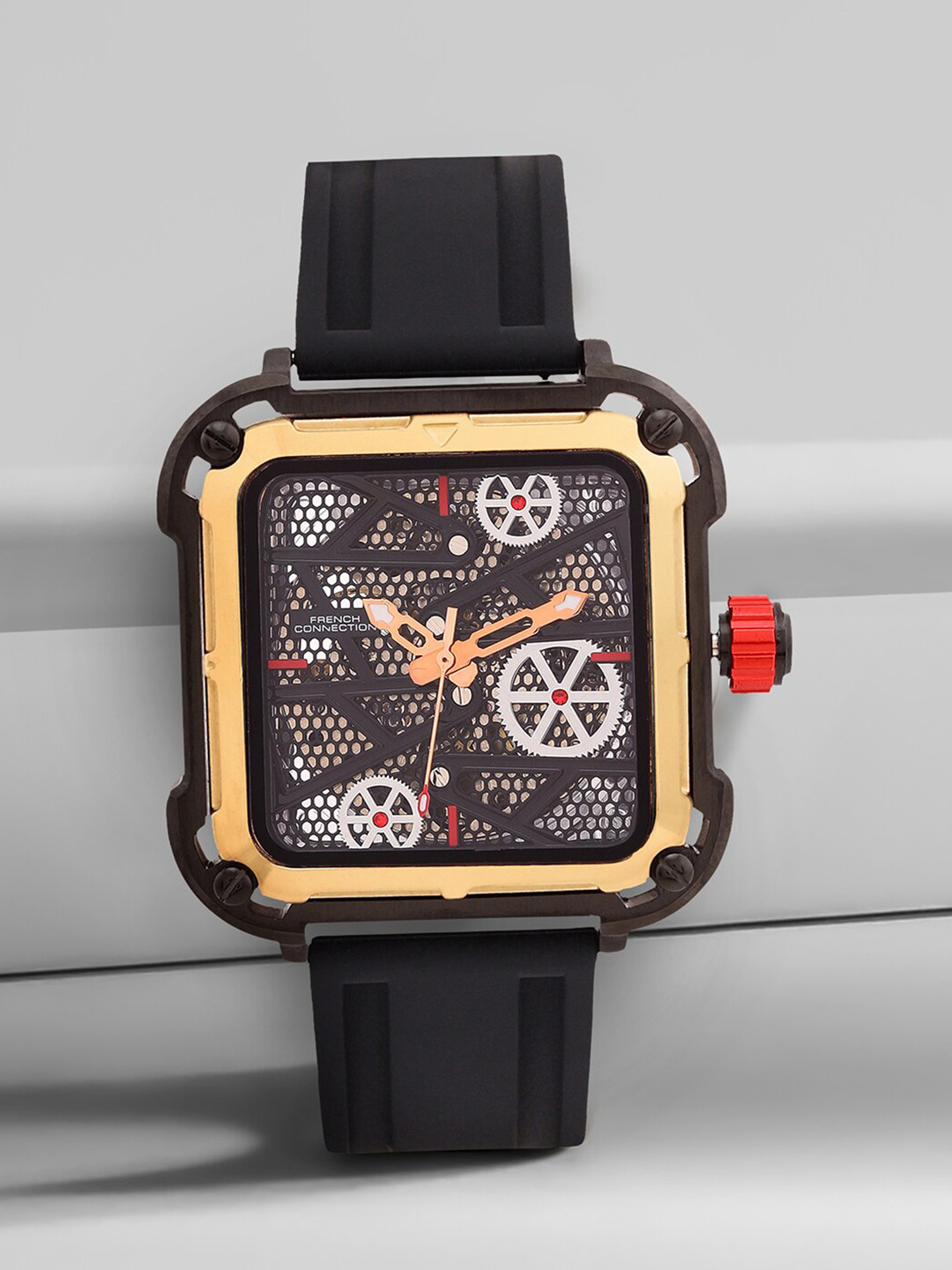 French Connection Men Square Shape Embellished Automatic Watch FCA07-4