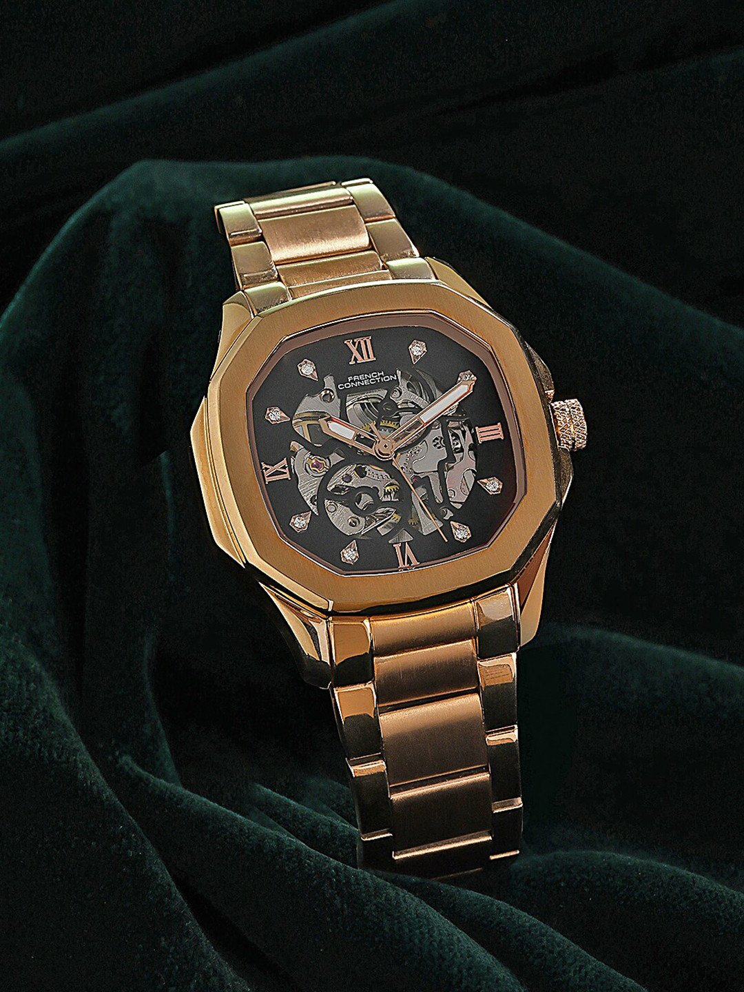 French Connection Women Embellished & Stainless Steel Straps Analogue Watch FCA06-4