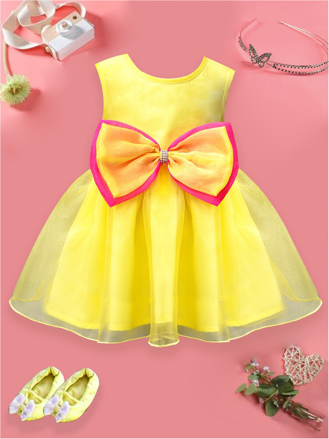 A.T.U.N. Girls Round Neck Sleeveless Bow Fit & Flare Knee Length Dress