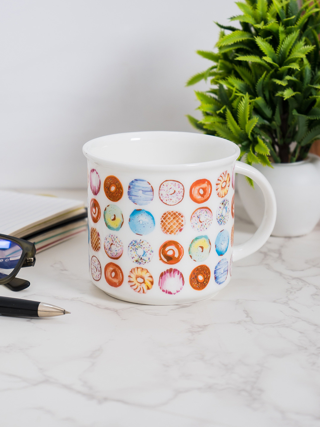 JCPL Im Her King White Abstract Ceramic Handmade 2 Piece Mugs-350ml