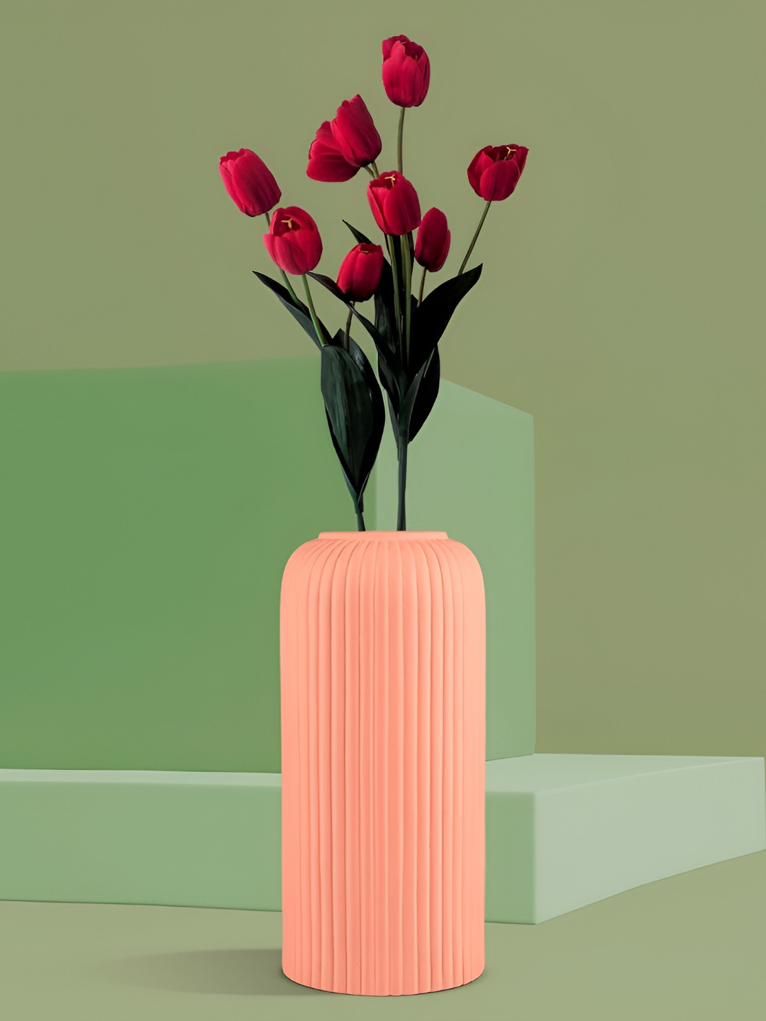 LASAKI Pink Textured Ceramic Flower Vase