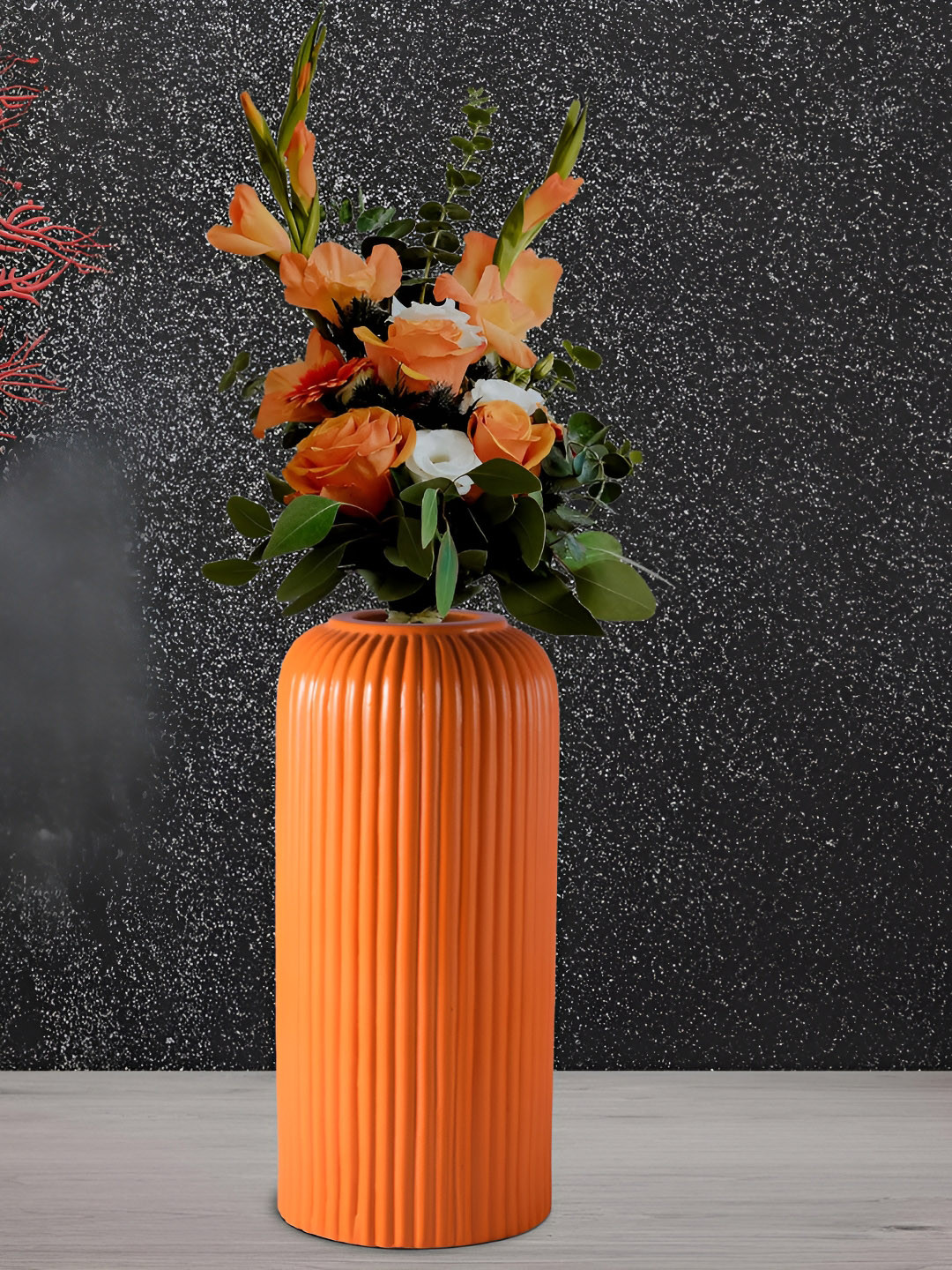 LASAKI Orange Textured Ceramic Flower Vase