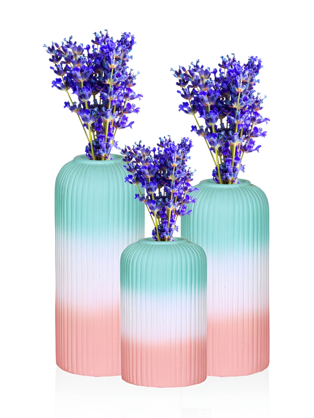 LASAKI Green & White 3 Pieces Colourblocked Textured Ceramic Flower Vases