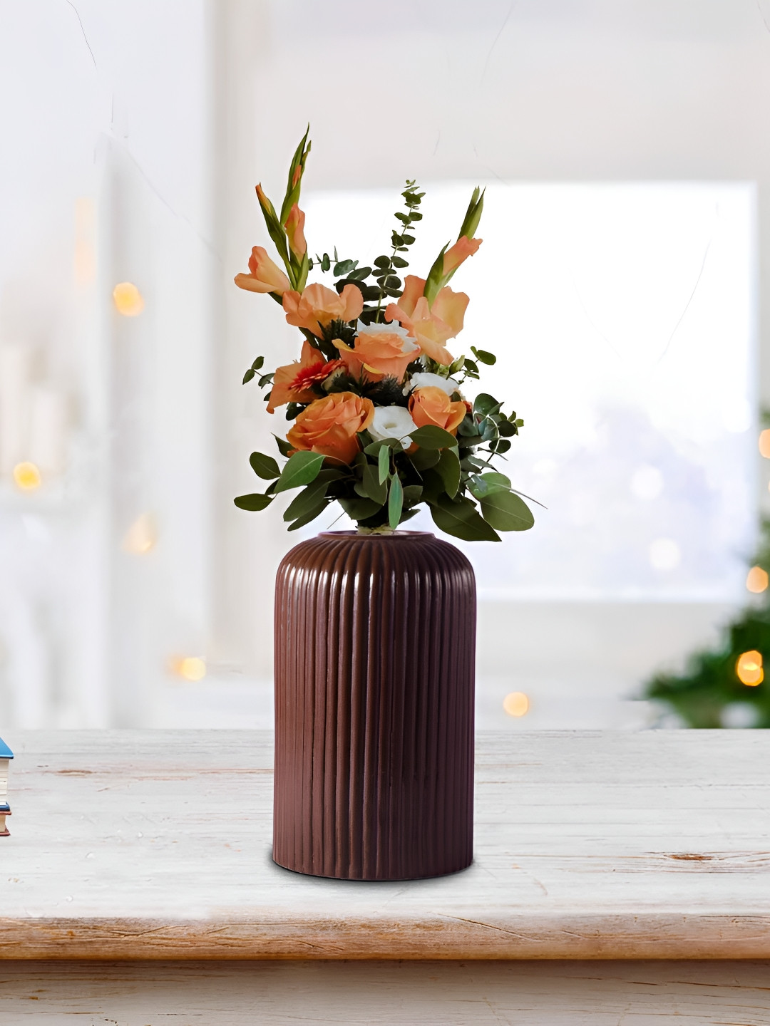 LASAKI Copper Toned Textured Ceramic Flower Vase