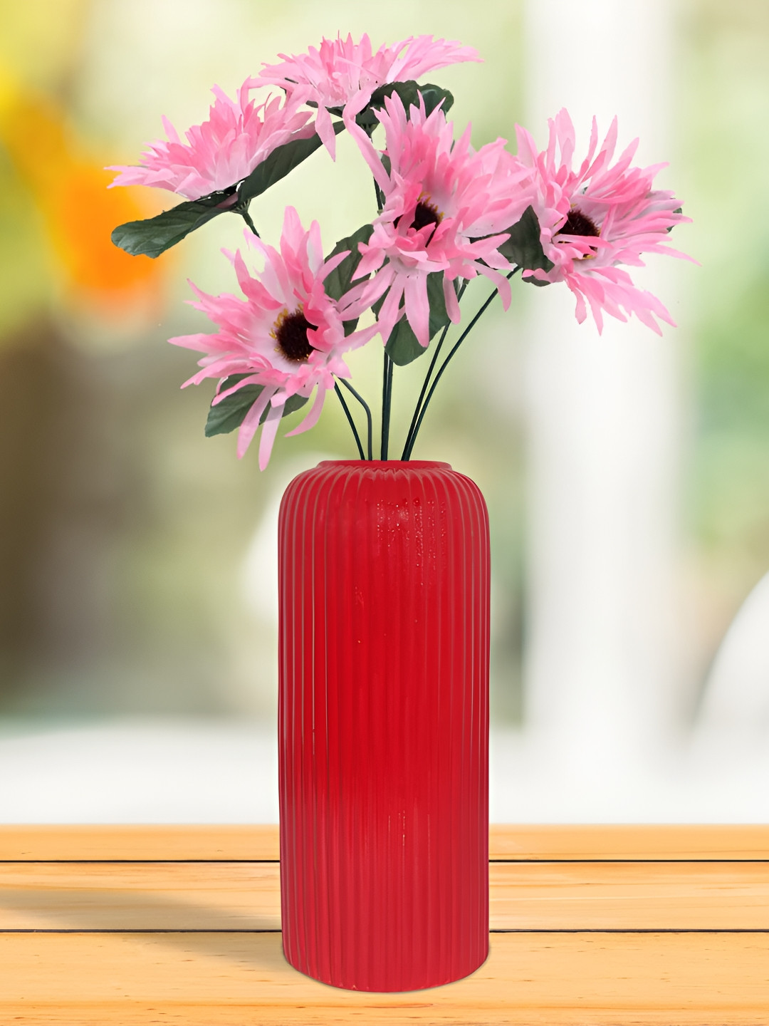 LASAKI Red Textured Ceramic Flower Vase