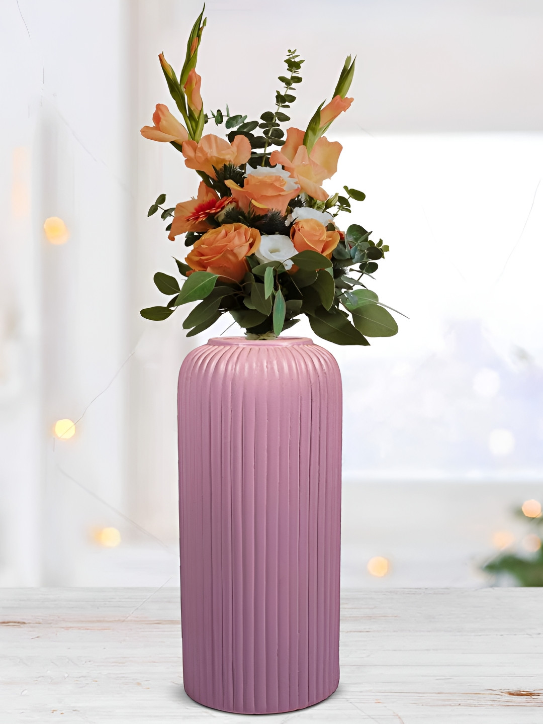 LASAKI Purple Textured Ceramic Flower Vases