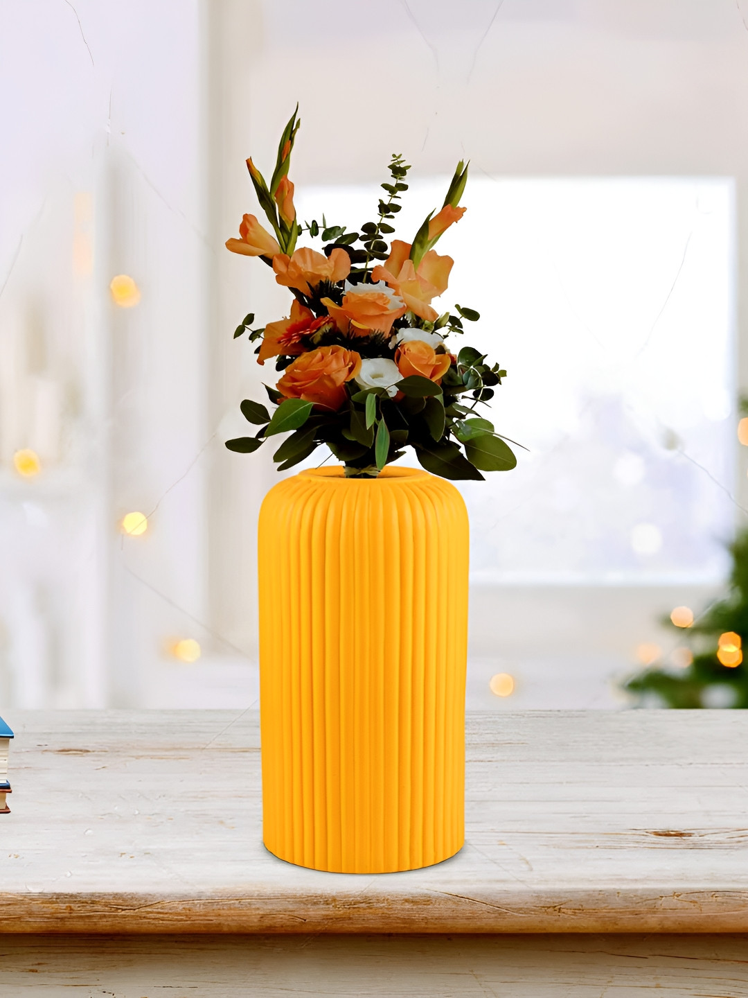 LASAKI Yellow Textured Ceramic Flower Vases