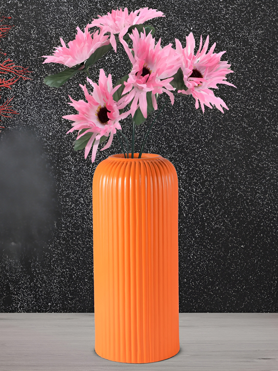LASAKI Orange Textured Ceramic Cylindrical Flower Vase