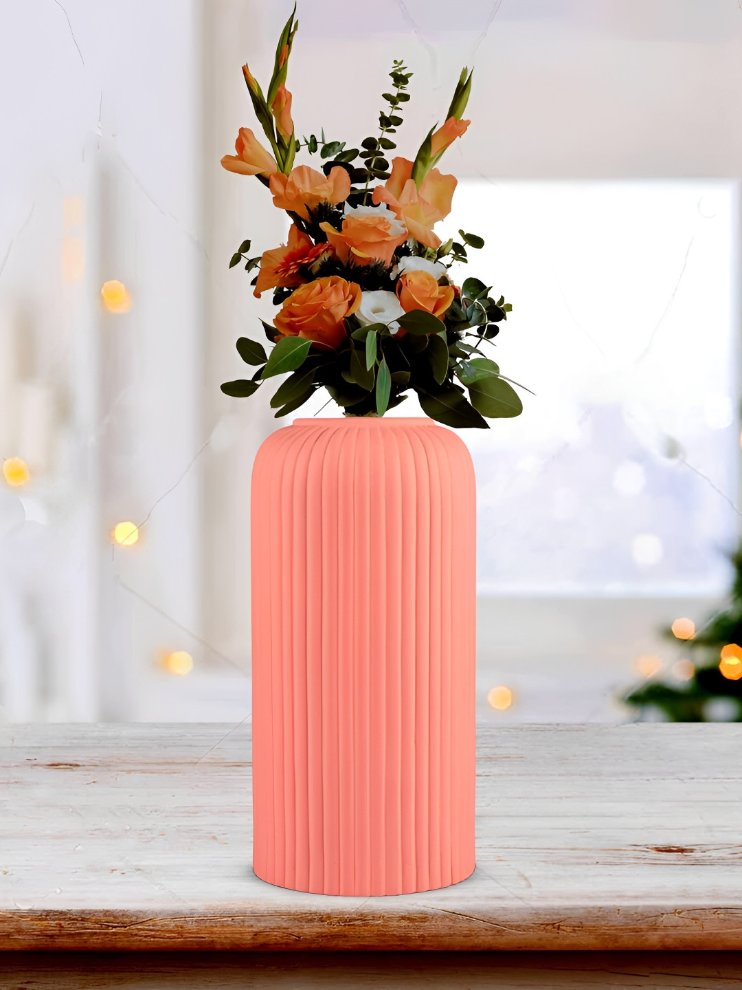 LASAKI Evelyn Pink Ribbed Ceramic Flower Vase