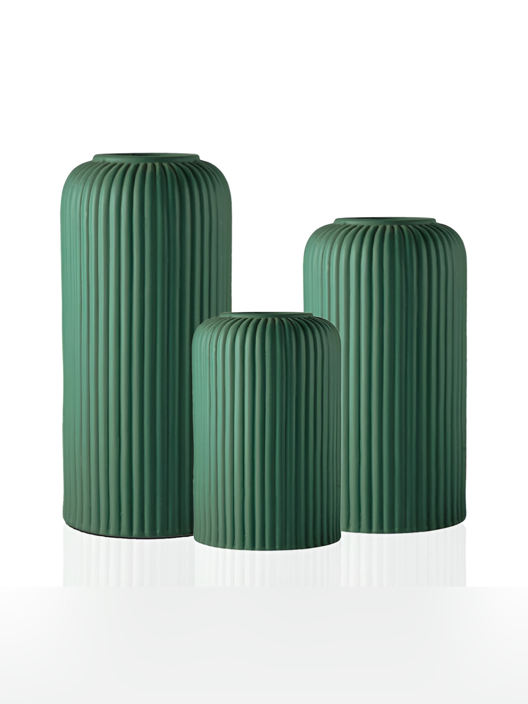 LASAKI Evelyn Deep Jungle Green 3 Pieces Textured Ceramic Cylindrical Flower Vase