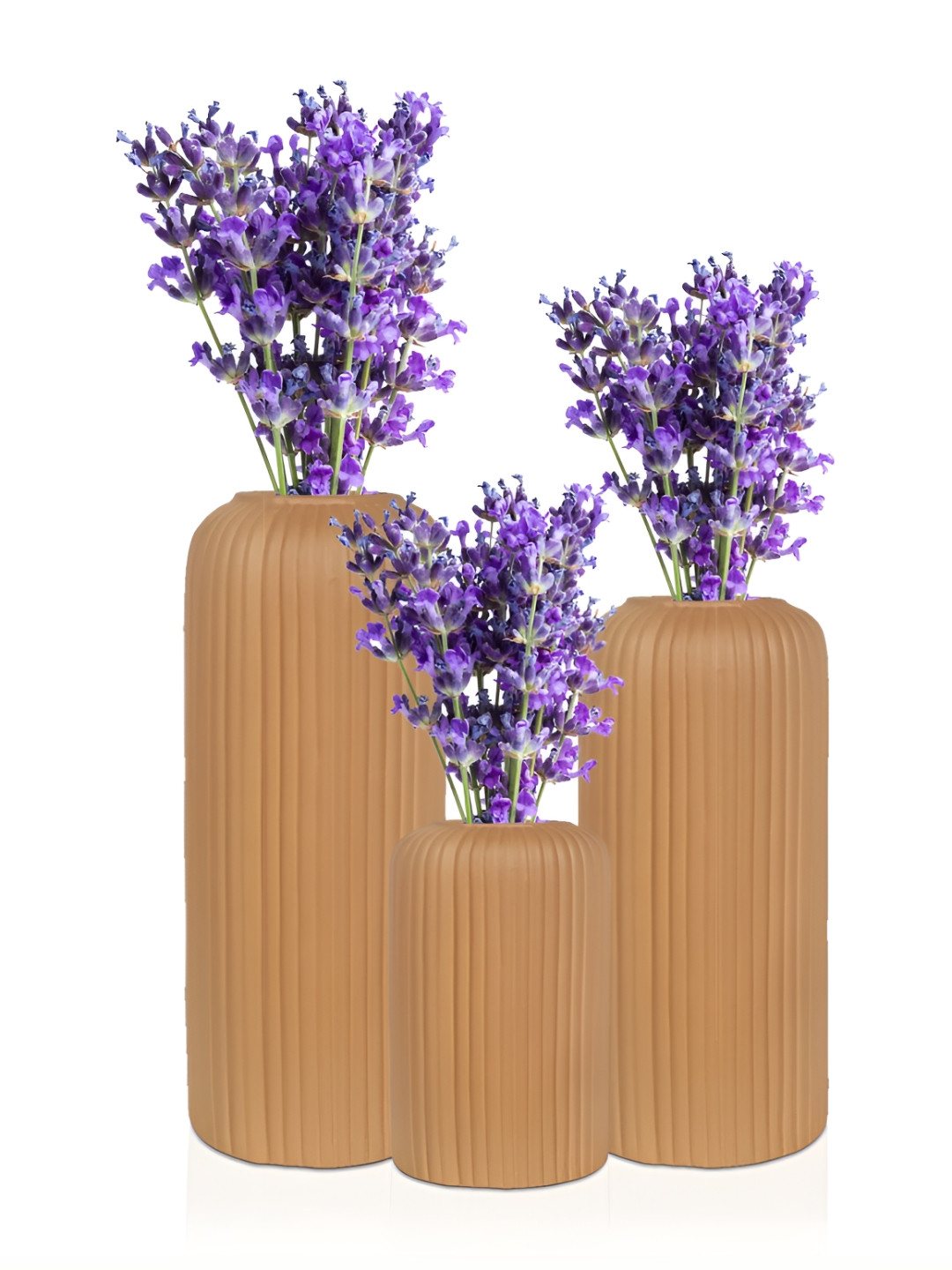 LASAKI Evelyn Camel Brown 3 Pcs Textured Cylindrical Ceramic Flower Vases