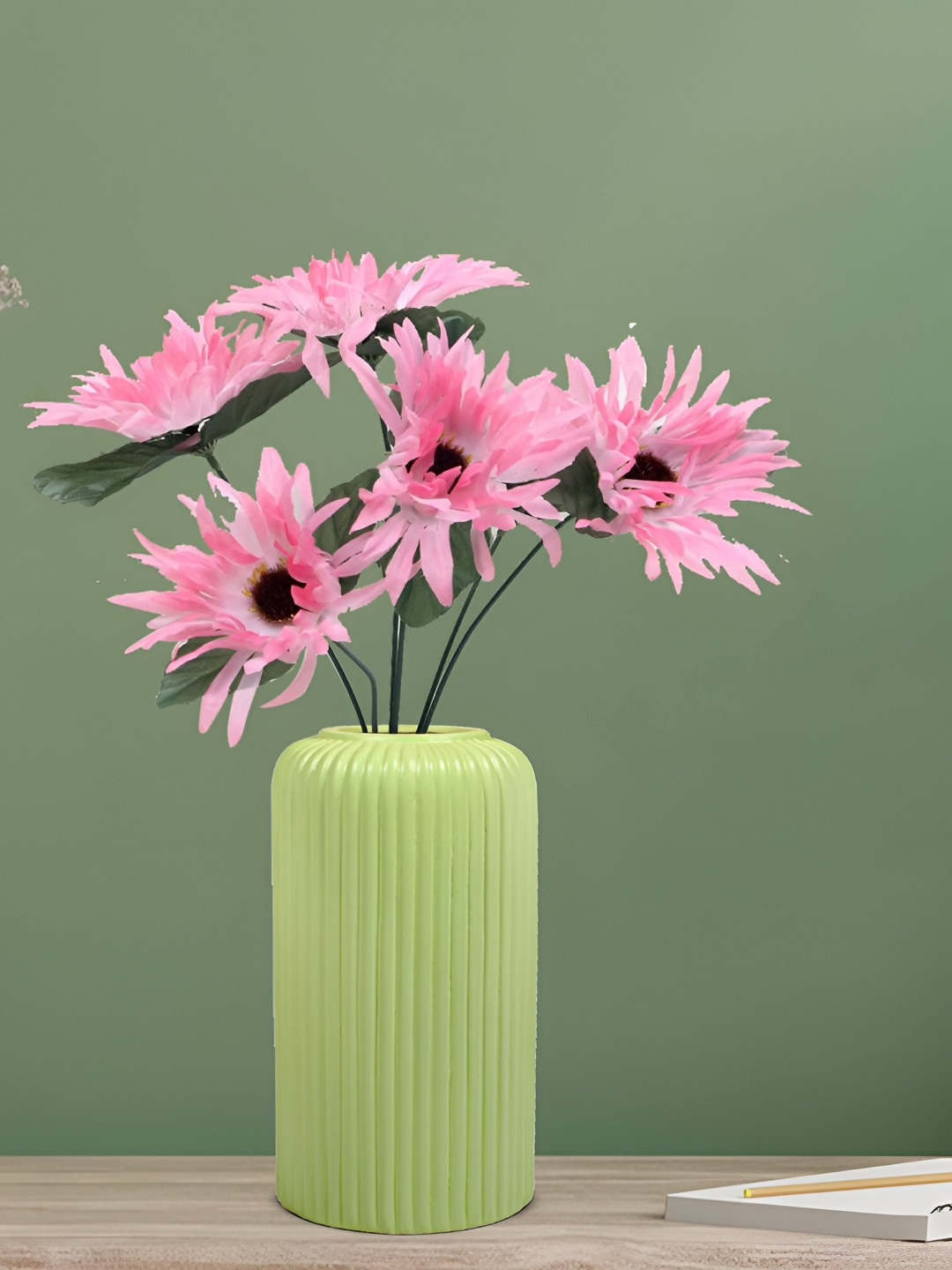 LASAKI Evelyn Mint Green Textured Cylindrical Ceramic Flower Vase