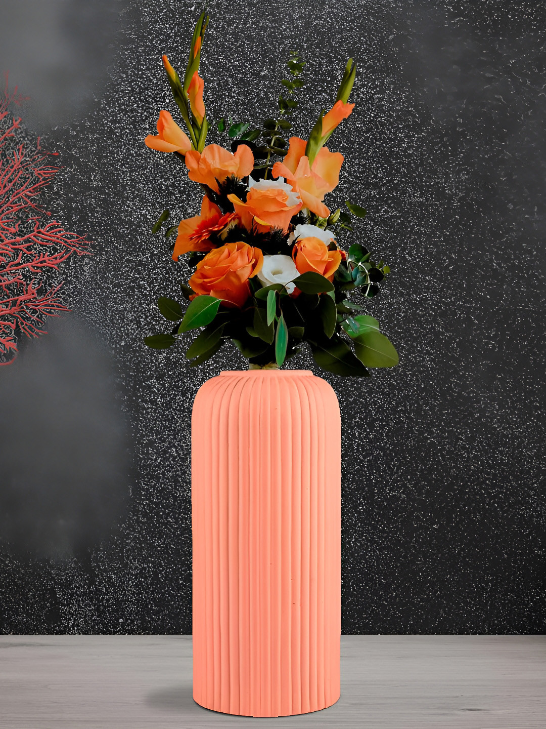 LASAKI Evelyn Pink Textured Ceramic Cylindrical Flower Vase