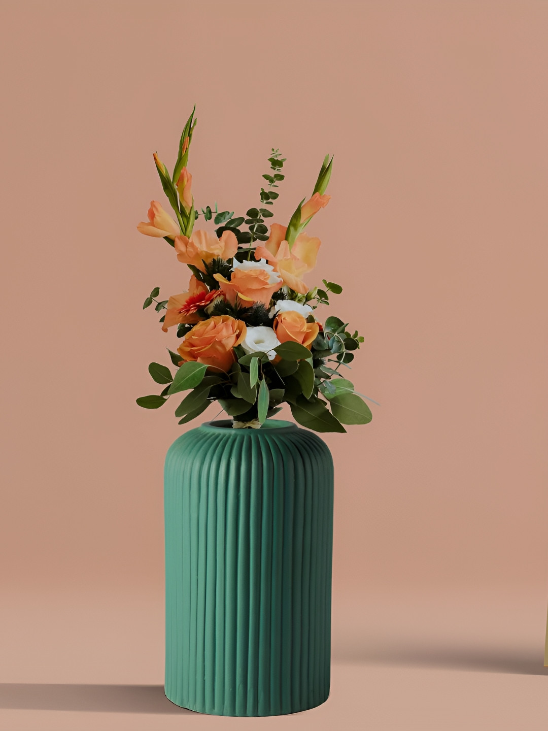 LASAKI Evelyn Green Textured Cylinder Shape Ceramic Vase