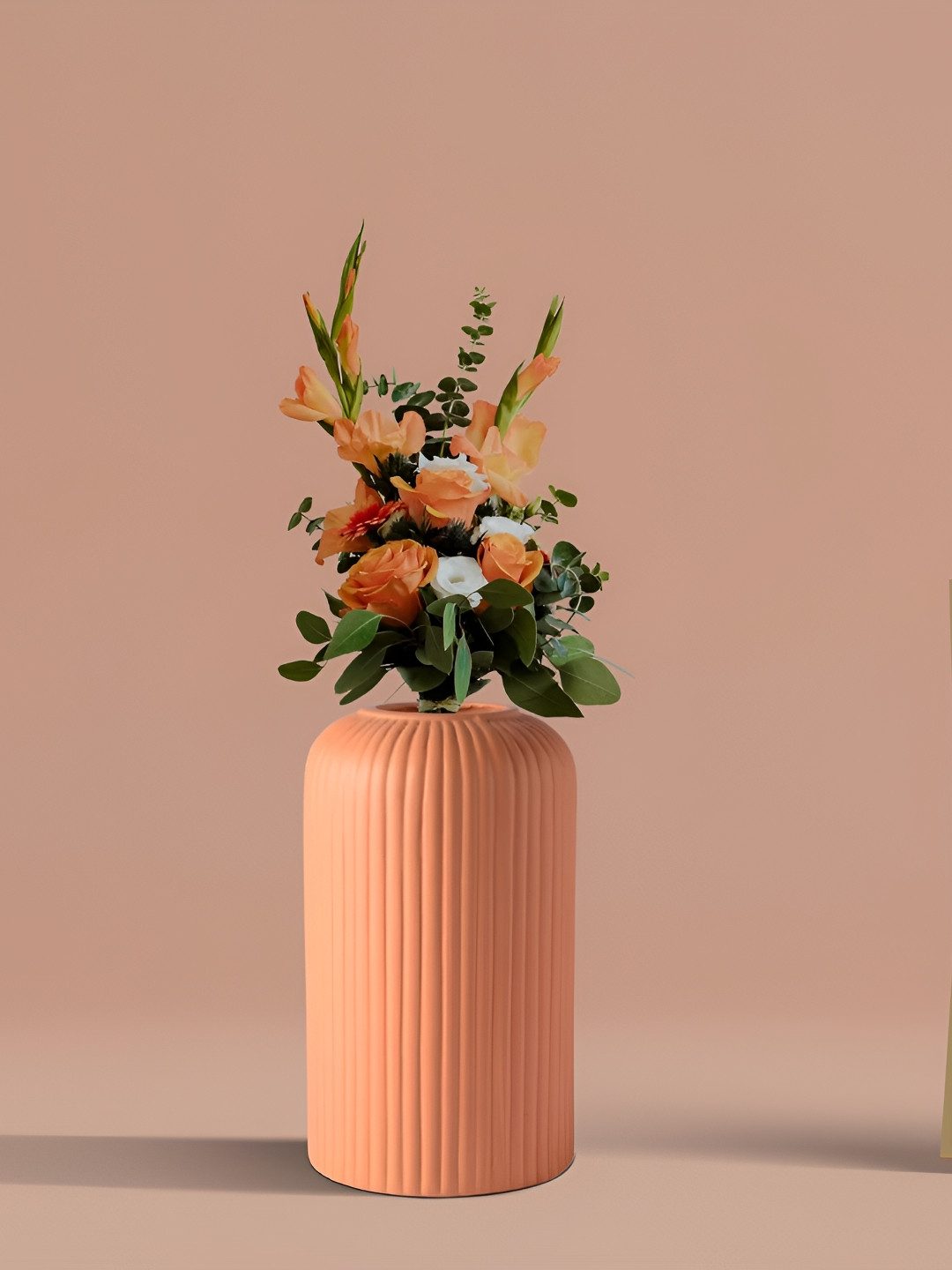 LASAKI Evelyn Tan Brown Textured Cylindrical Ceramic Flower Vase