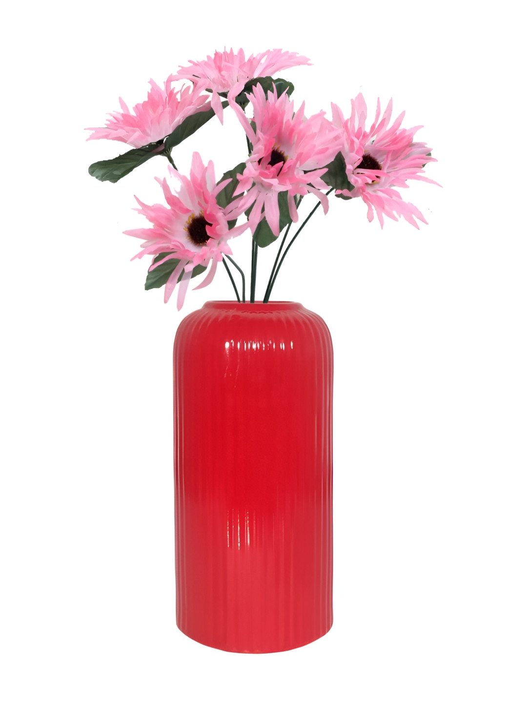 LASAKI Evelyn Red Textured Cylindrical Ceramic Flower Vase