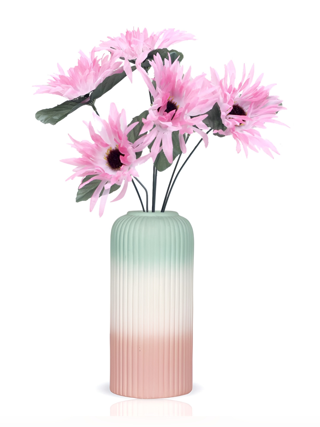 LASAKI Evelyn Pink & Green Textured Cylindrical Ceramic Flower Vase