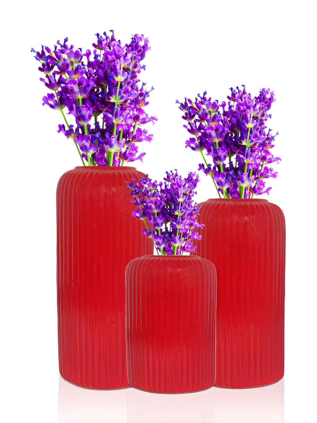 LASAKI Red 3 Pieces Textured Ceramic Flower Vases
