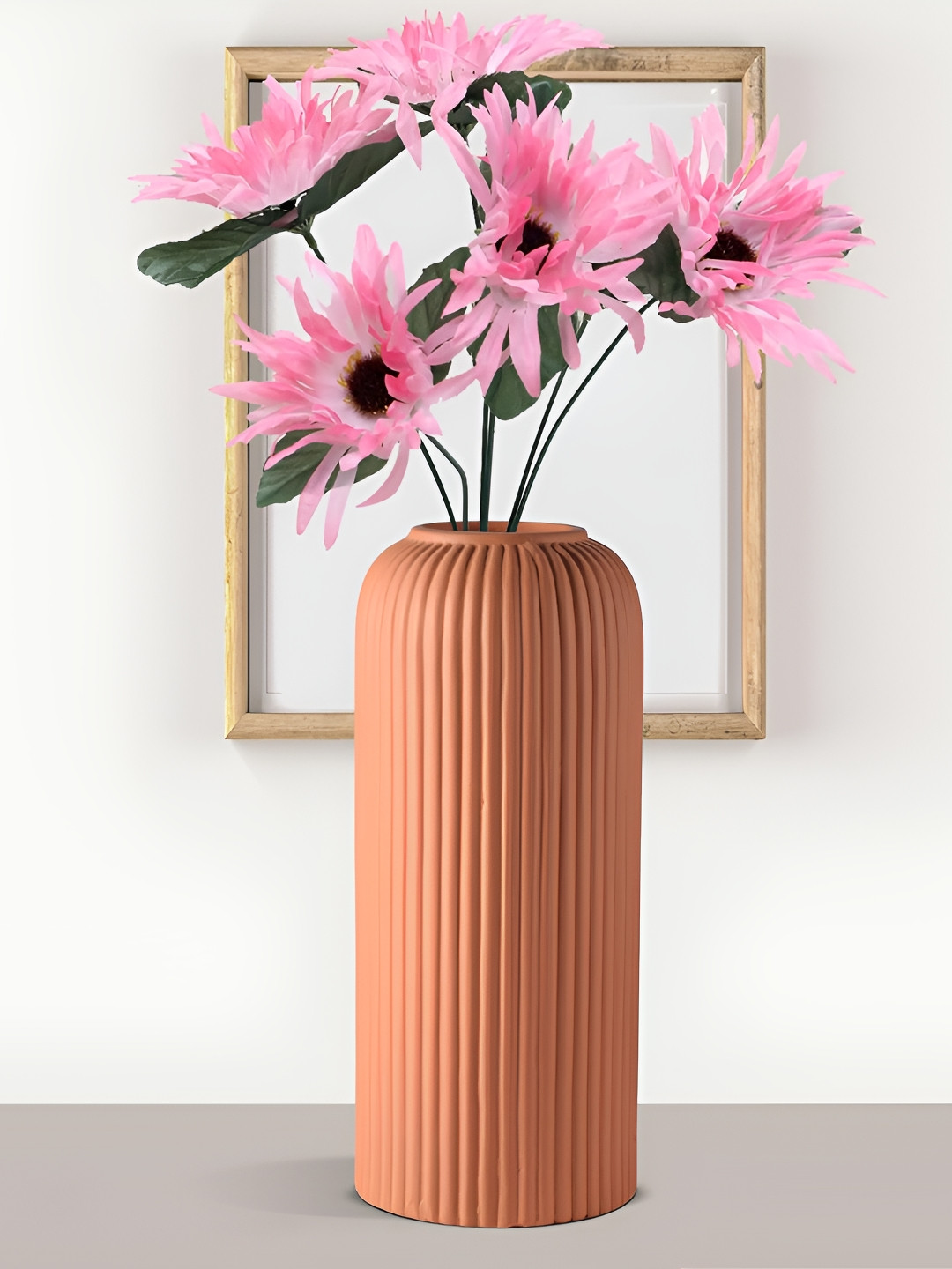 LASAKI Tan Textured Ceramic Flower Vase