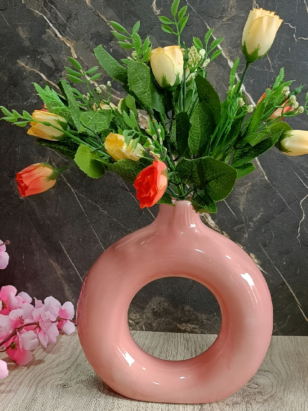 INDIA MEETS INDIA Pink Donut Shaped Planter