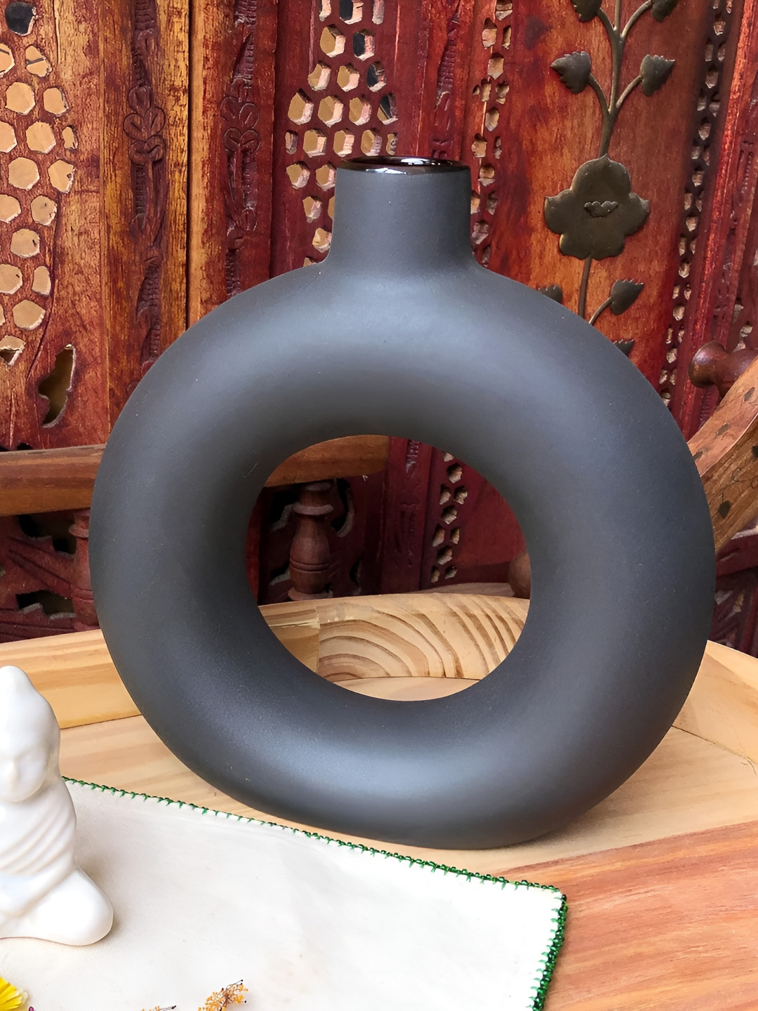 INDIA MEETS INDIA Black Donut Shaped Planter