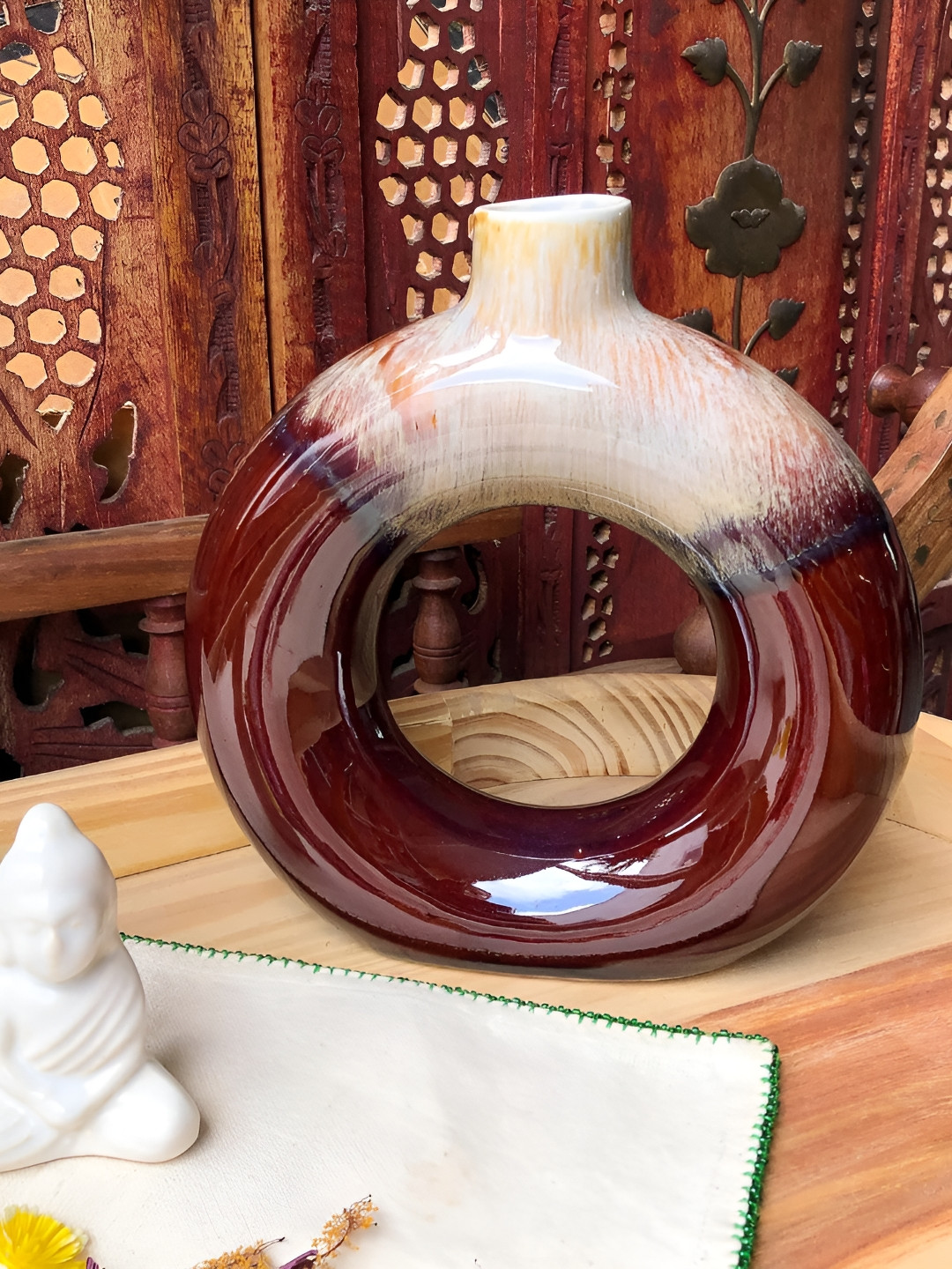 INDIA MEETS INDIA Brown Donut Shaped Planter