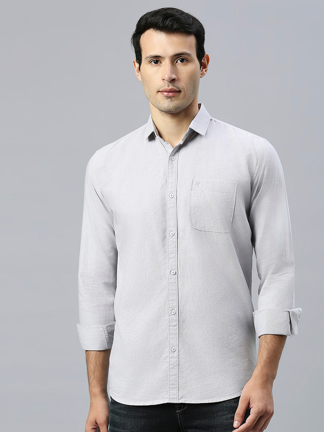 HJ HASASI Slim Fit Semi Sheer Cotton Casual Shirt