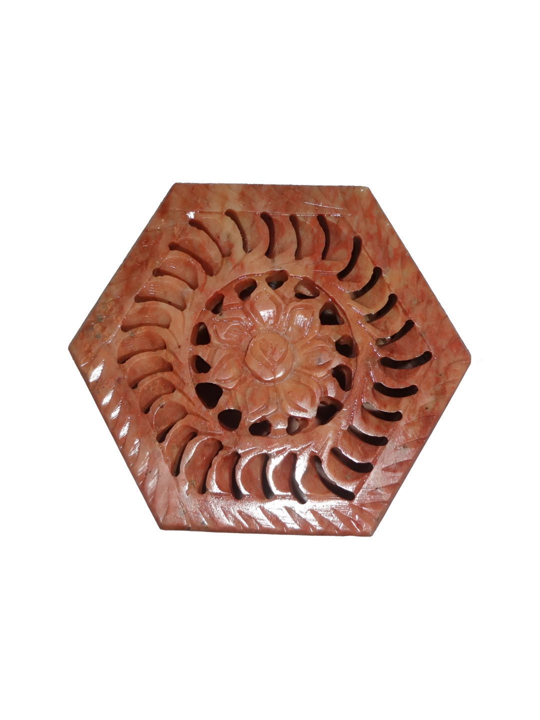 Avinash Handicrafts Brown Textured Reusable Carved Hexagonal Jewellery Box