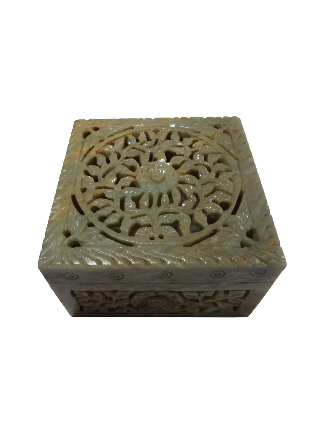 Avinash Handicrafts Green Textured Reusable Carved Jewellery Box