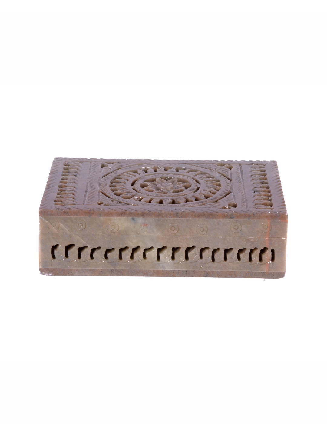 Avinash Handicrafts Beige Textured Reusable Carved Rectangle Jewellery Box