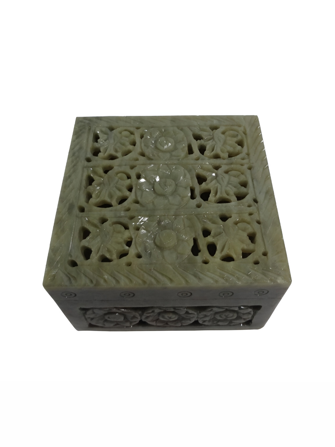 Avinash Handicrafts Green Reusable Carved Jewellery Box