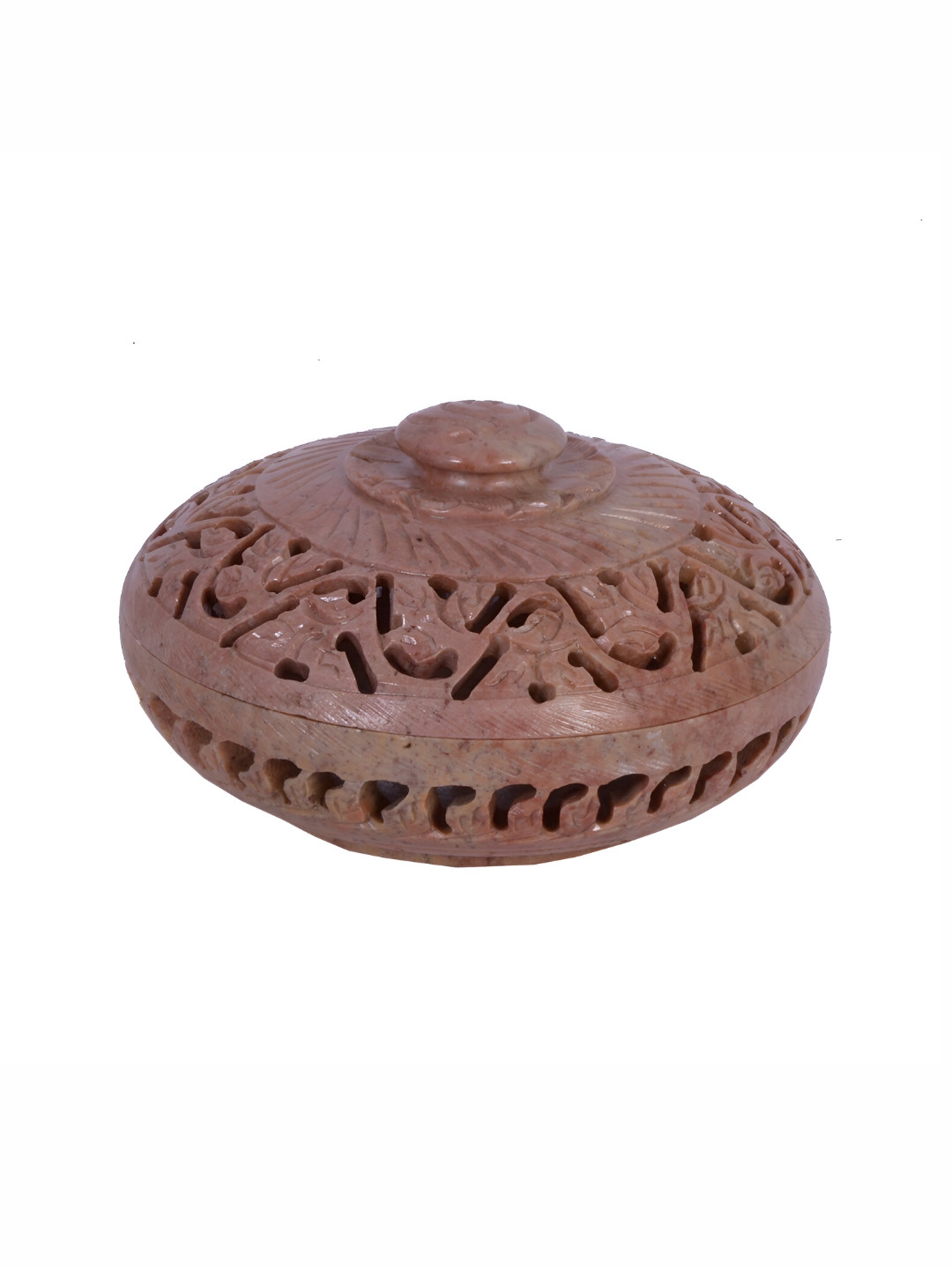 Avinash Handicrafts Brown Reusable Carved Round Jewellery Box