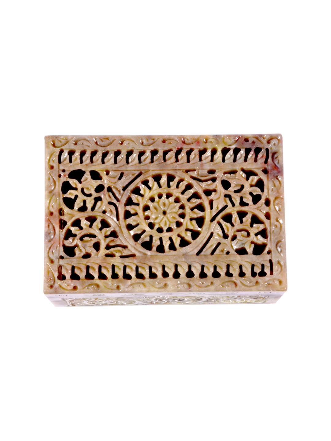 Avinash Handicrafts Beige Textured Reusable Carved Rectangle Jewellery Box