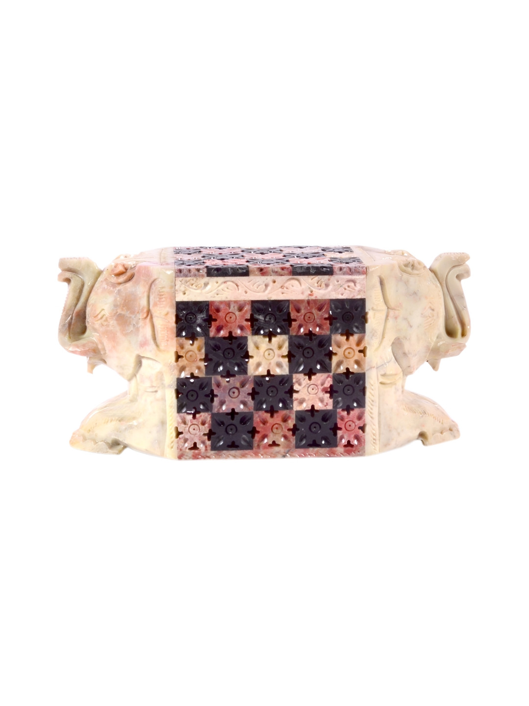Avinash Handicrafts Beige & Black Stone Carved Jewellery Box Chess Style