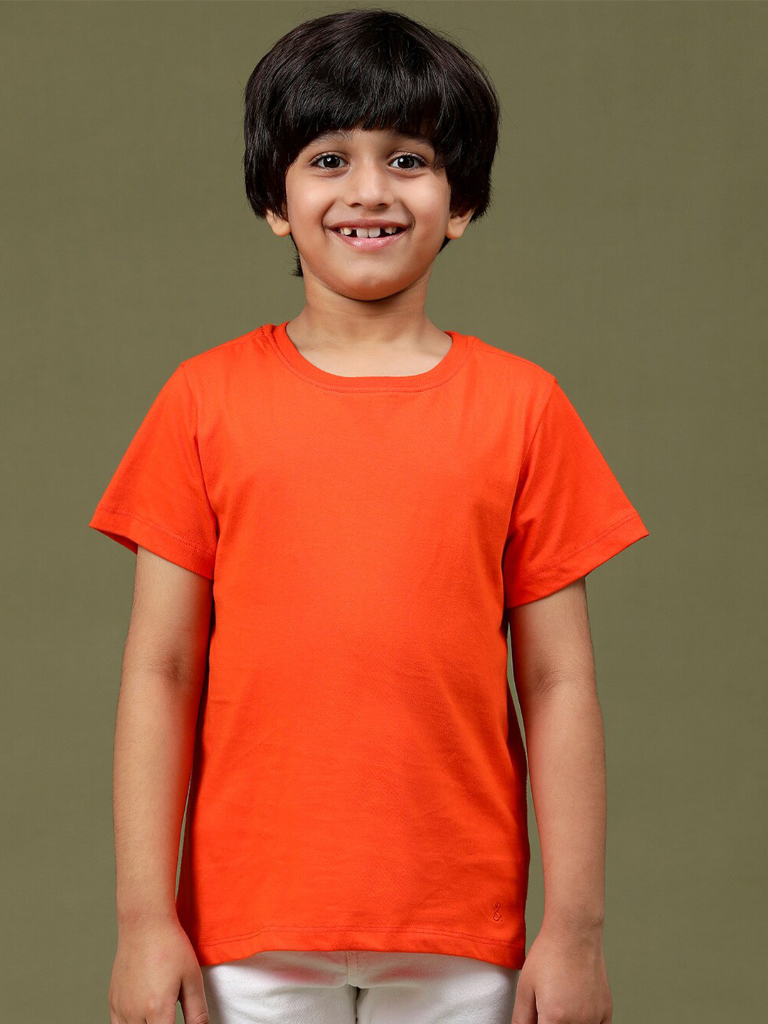 TALES & STORIES Boys Raw Edge Round Neck Cotton T-shirt