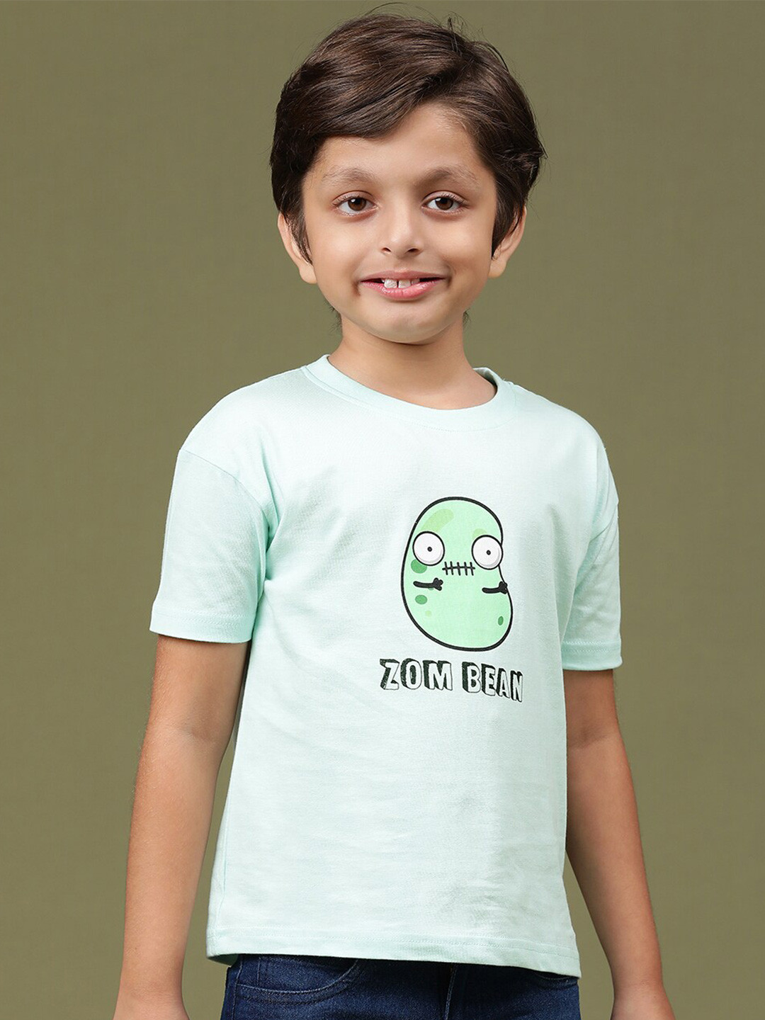 TALES & STORIES Boys Printed Extended Sleeves Raw Edge Round Neck Cotton T-shirt