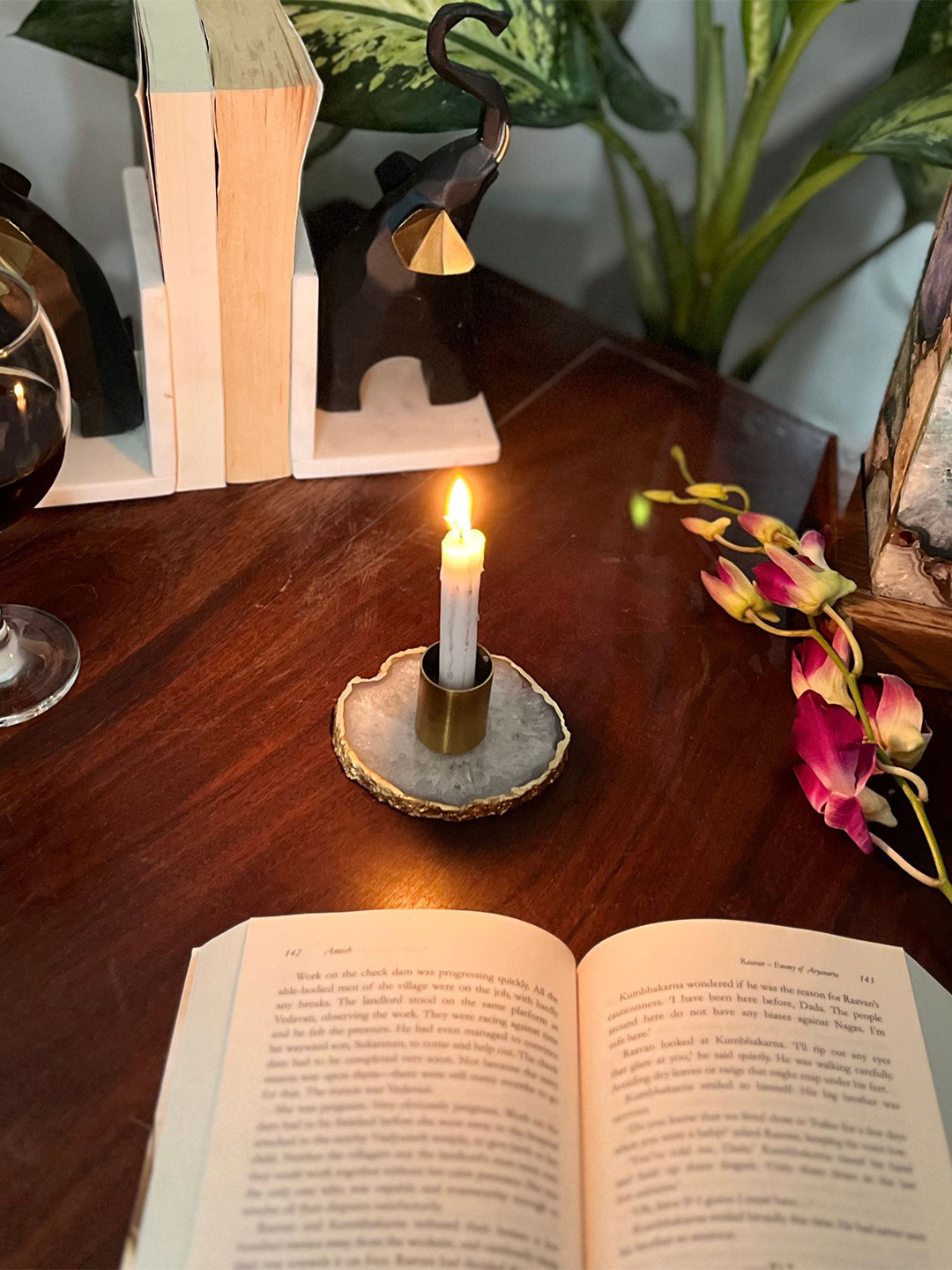 HOMEARTE White Stoneware Abstract Shaped Candle Holder