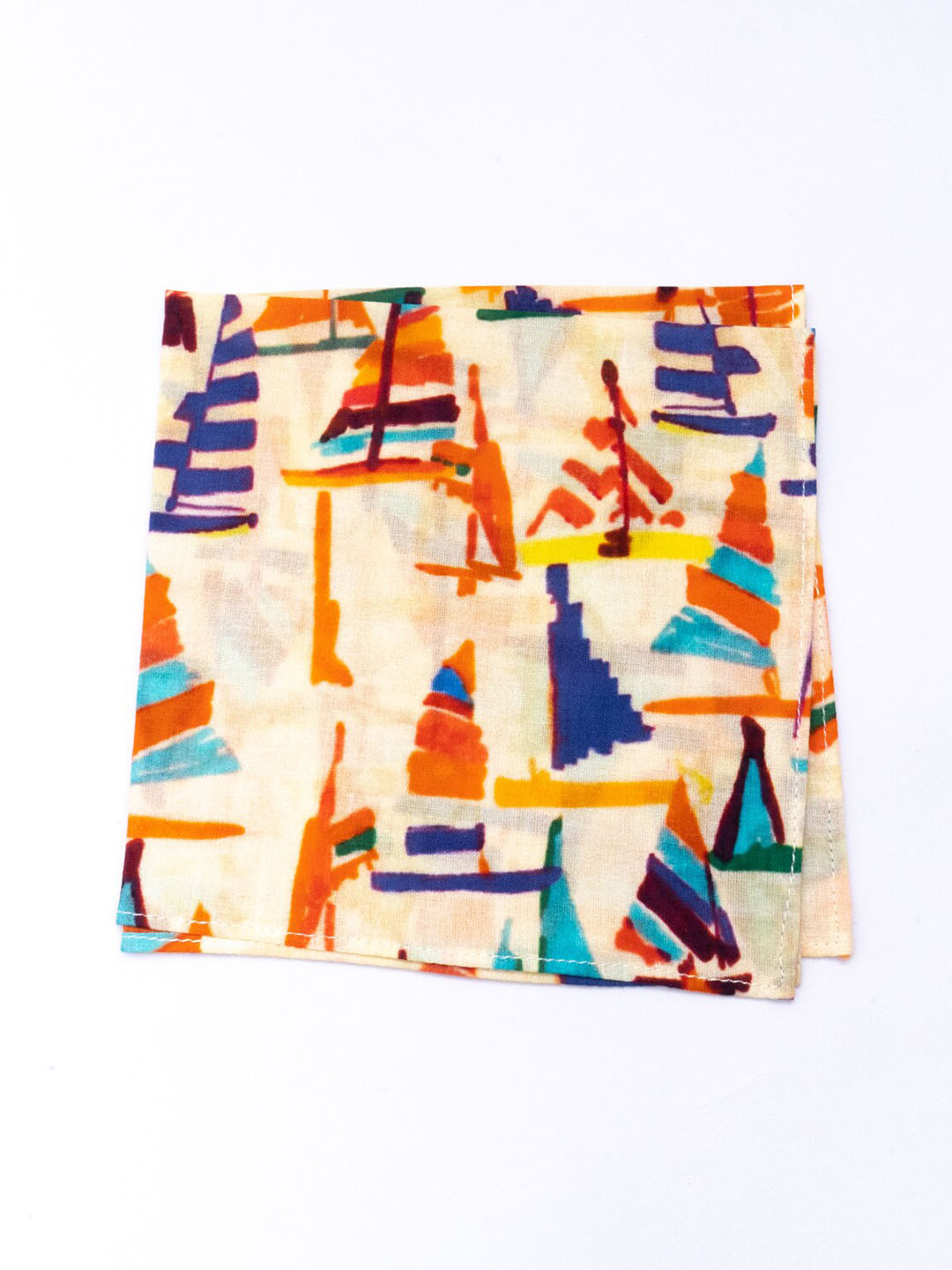 Bubber Blu Men Sail Boat Printed Pocket Square