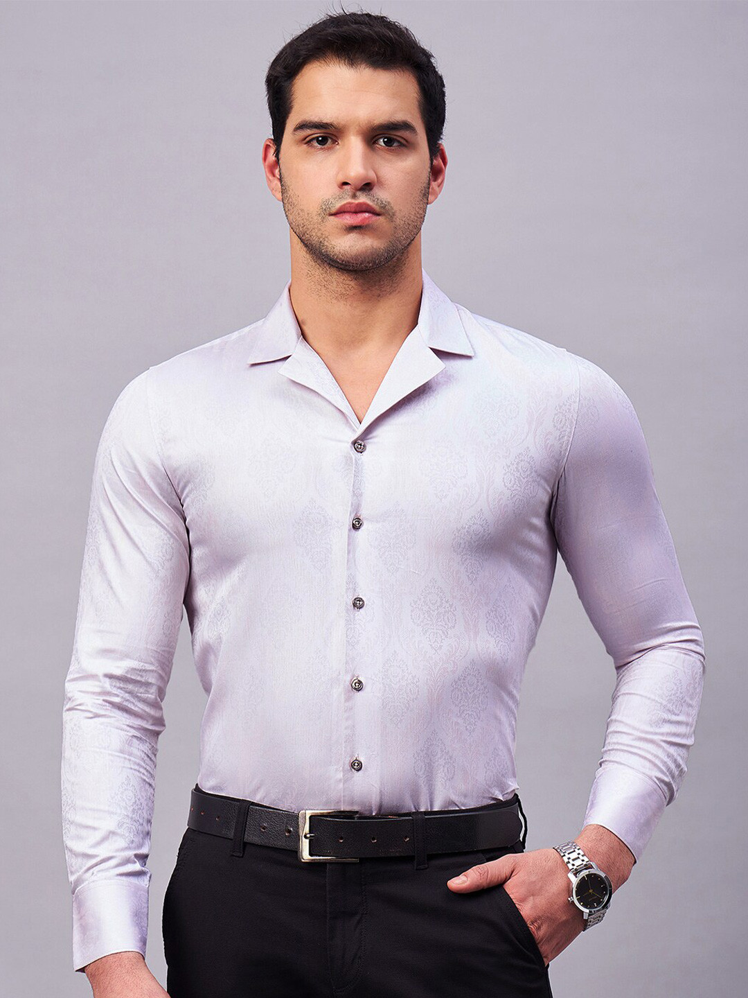 LOUIS STITCH Self Design Pure Cotton Party Shirt